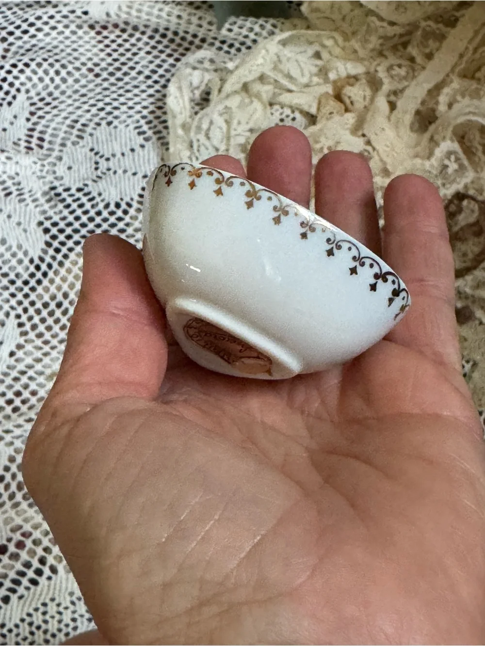 Handheld White Ceramic Decorative Bowl with Gold Accent